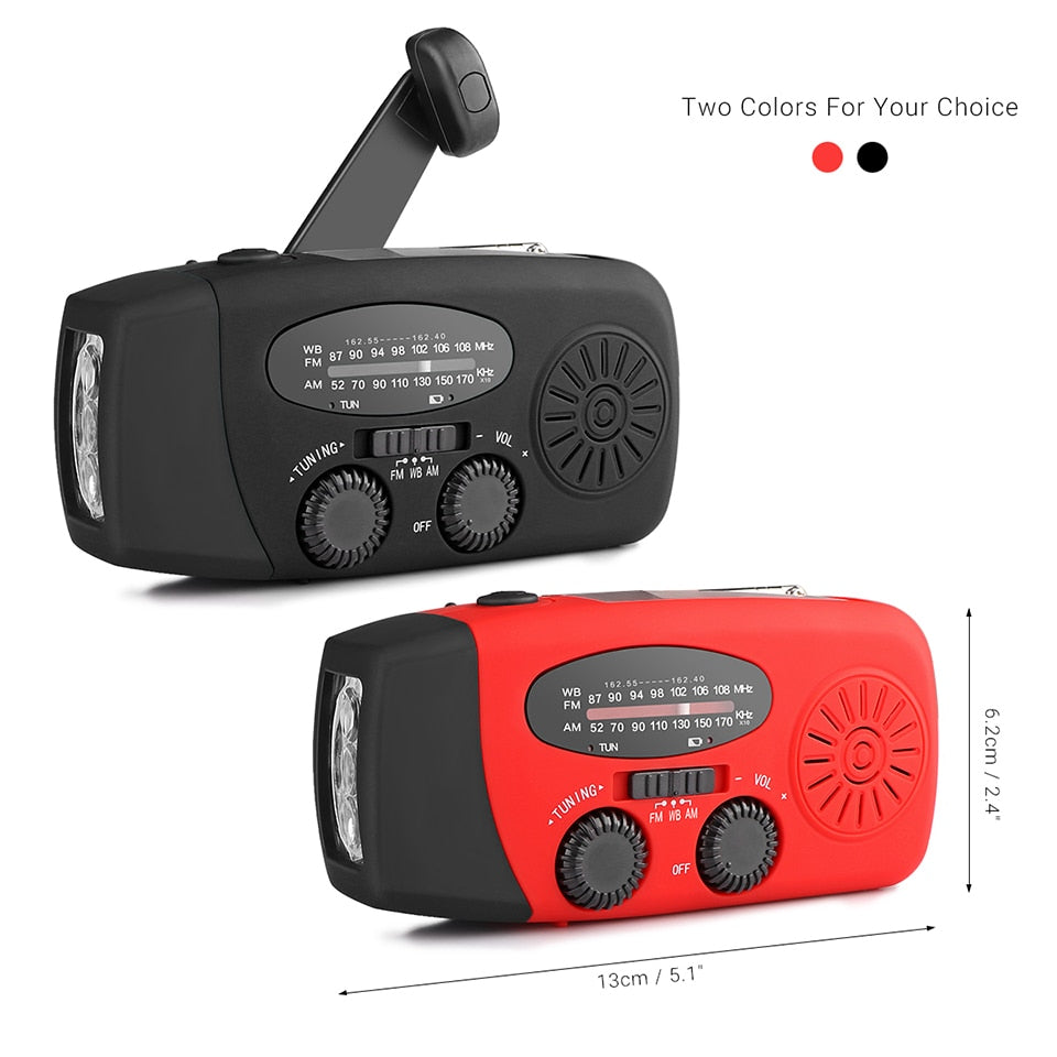 Portable Solar Radio FM Hand Crank Self Powered Phone Charger 3 LED Flashlight AM/FM/WB Radio Waterproof Emergency Survival