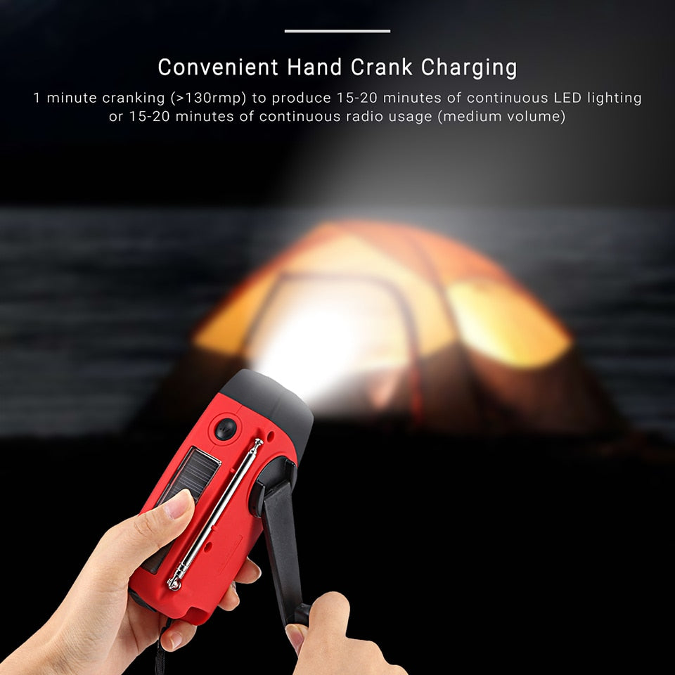 Portable Solar Radio FM Hand Crank Self Powered Phone Charger 3 LED Flashlight AM/FM/WB Radio Waterproof Emergency Survival