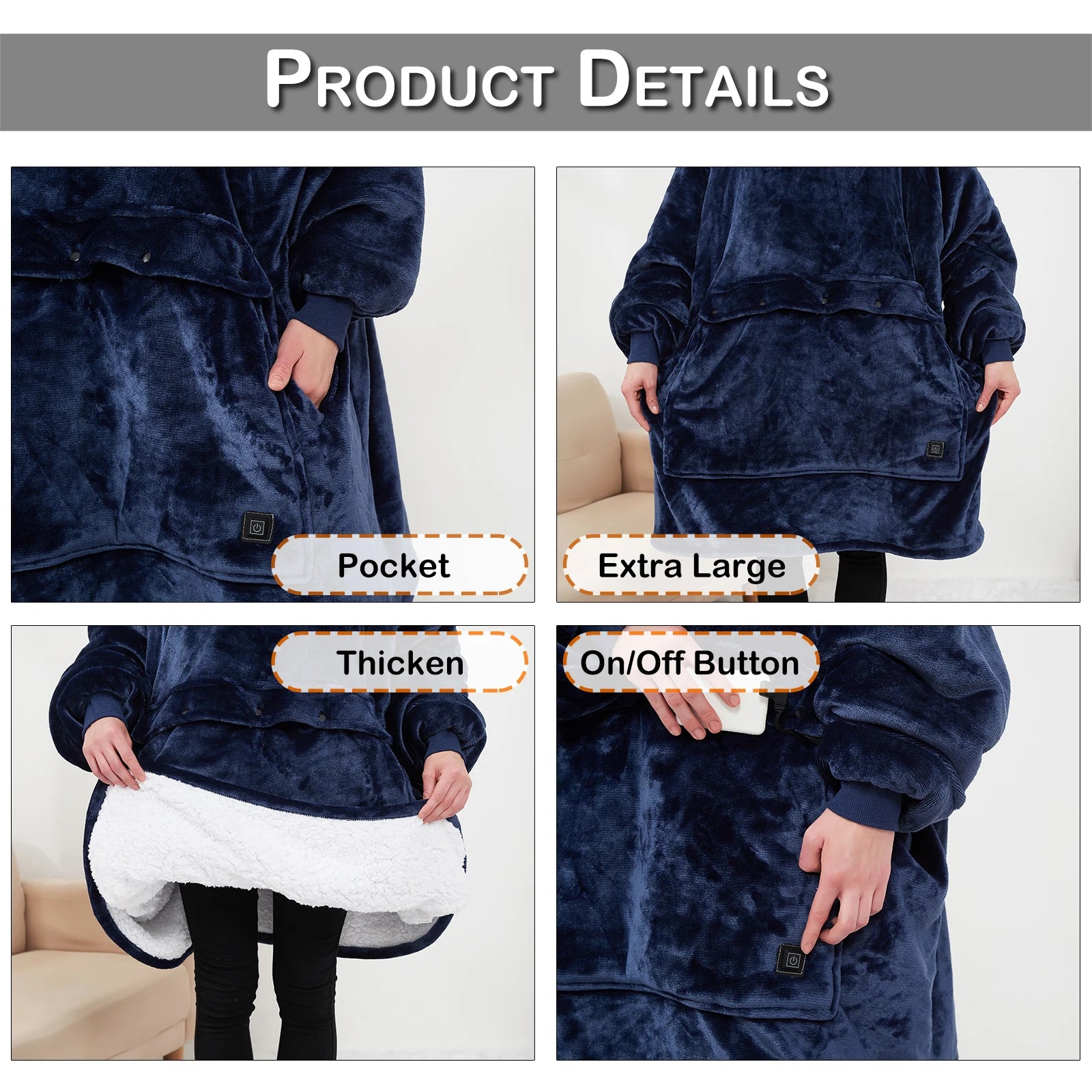 Focus confort/cozy "Heated Blanket Hoodie – USB Rechargeable Wearable Blanket