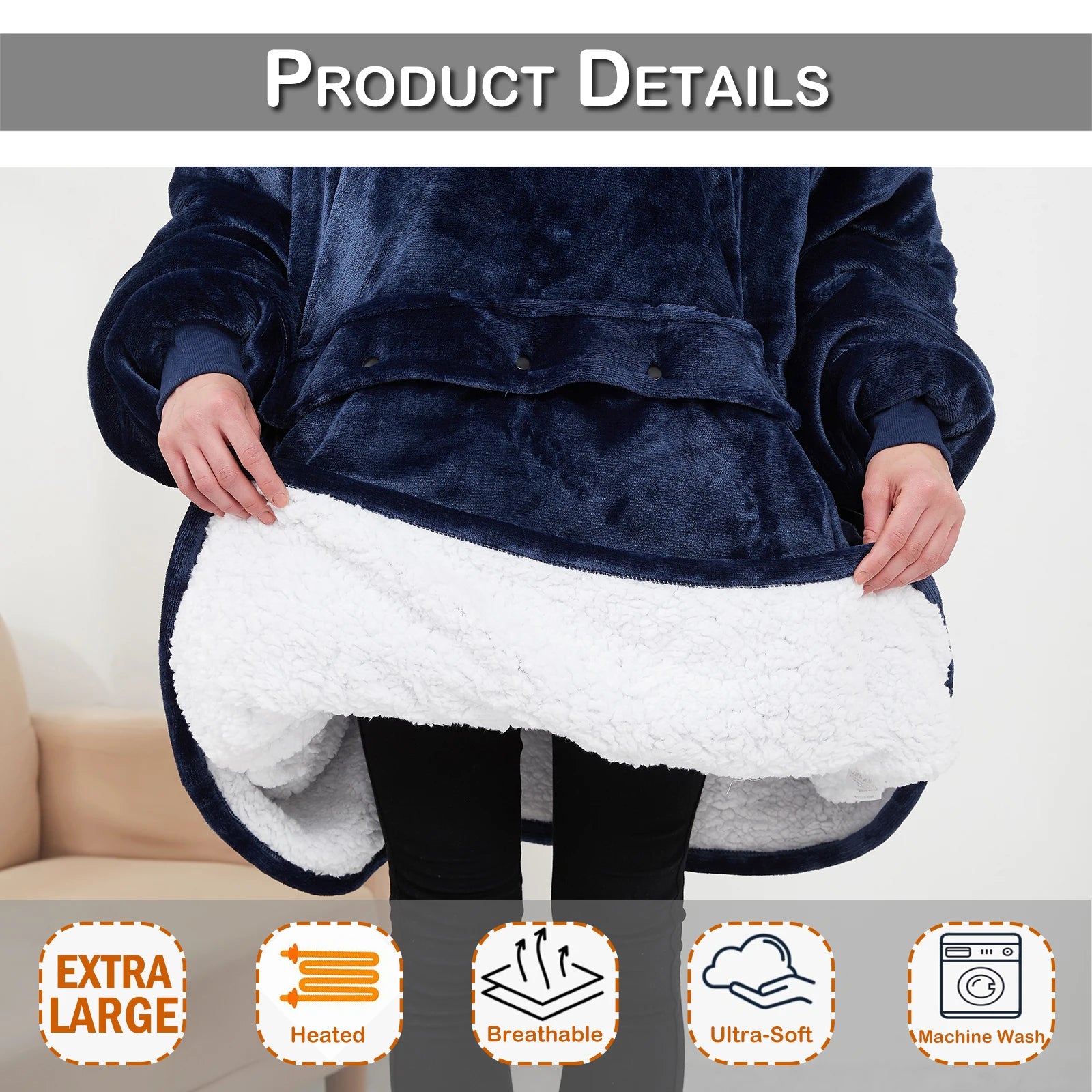 Focus confort/cozy "Heated Blanket Hoodie – USB Rechargeable Wearable Blanket
