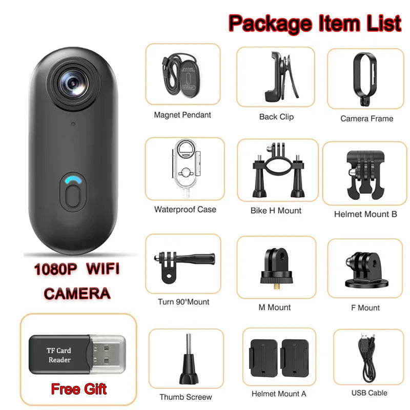 Pocket 4K Mini Camera  Magnetic Wearable Cam with Waterproof Shell WiFi Bike Motorcycle Camera Friendly for Casual Cycling Vlog